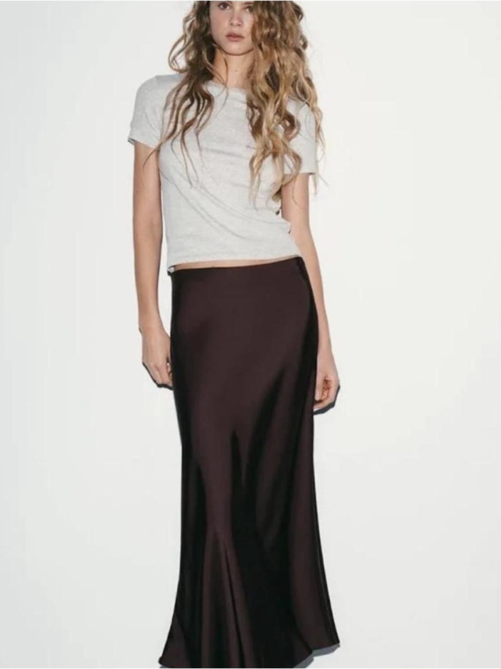 Zara Satin Maxi Slip Skirt in Dark Chocolate - Picture 4 of 6